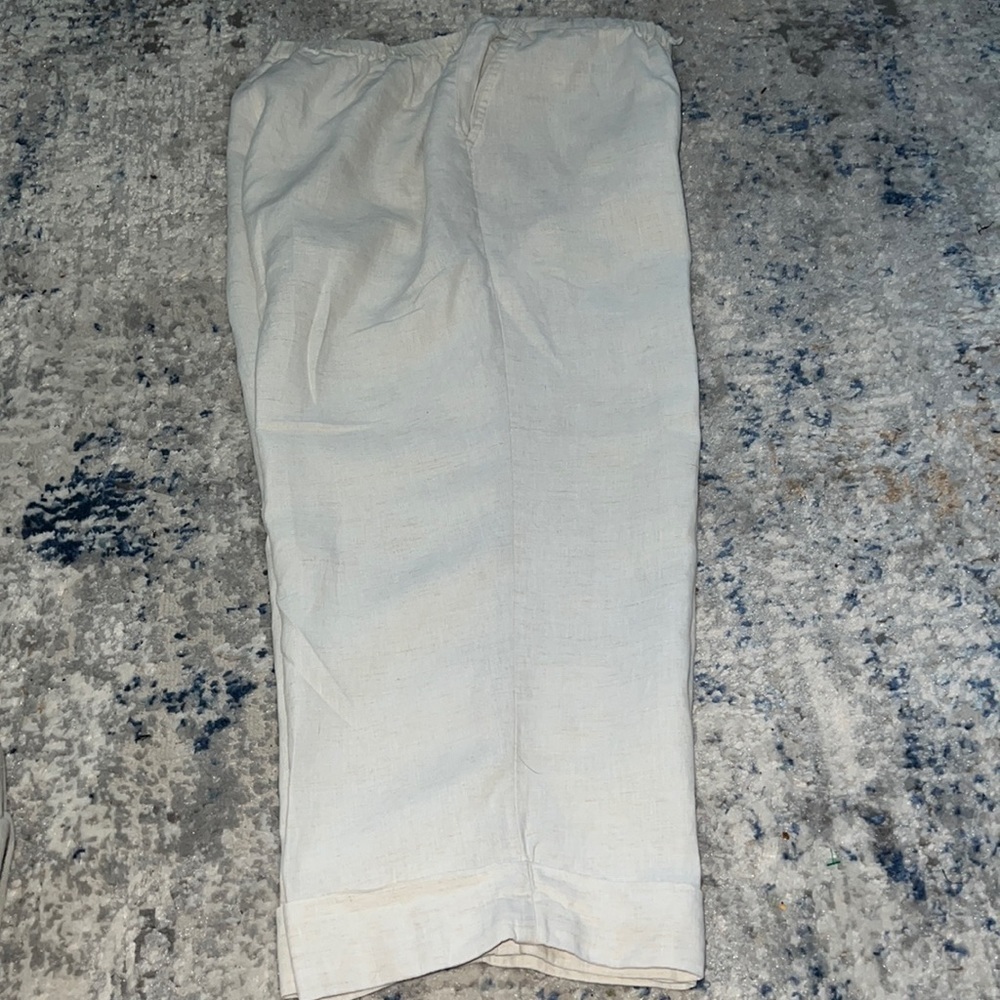 JM Collection Sz 14 ivory elastic waist wide leg ankle pants‎